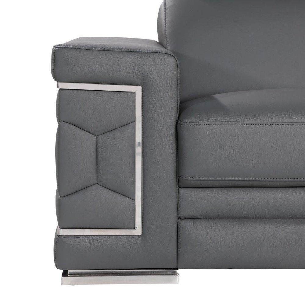 Gray and Silver Genuine Leather Loveseat - 71-inch