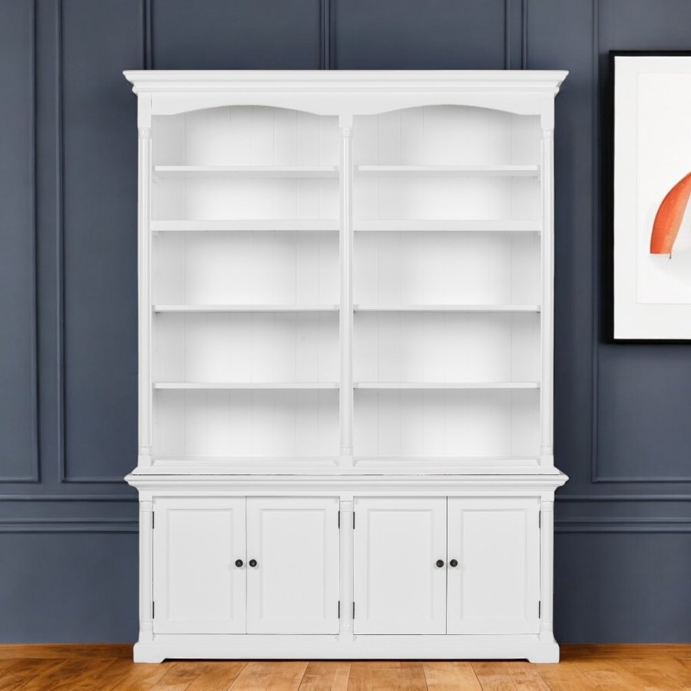White Solid Wood Frame Dining Hutch with Fourteen Shelves - 65-inch