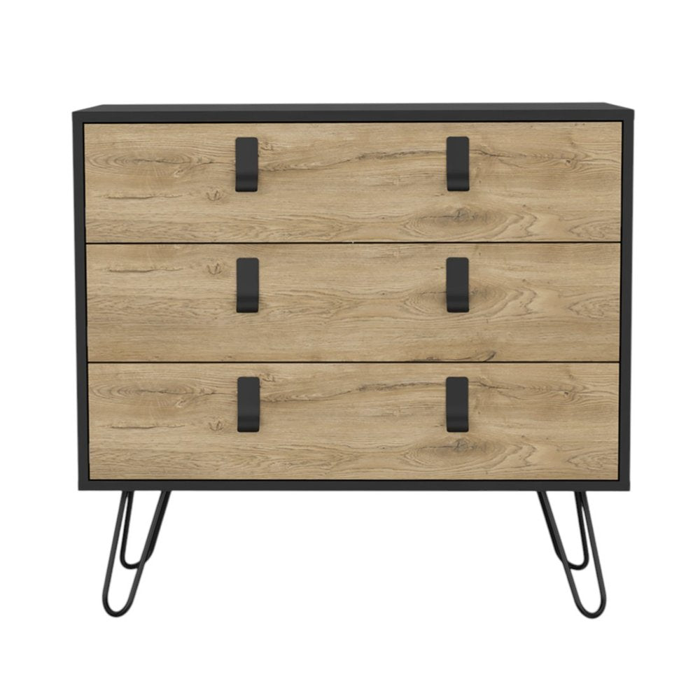 Natural and Black Three Drawer Dresser - 32-inch