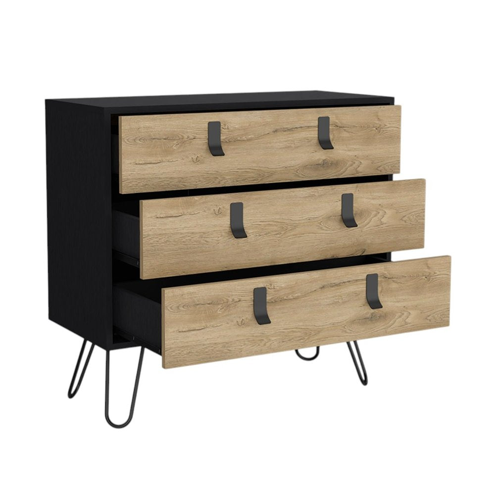 Natural and Black Three Drawer Dresser - 32-inch