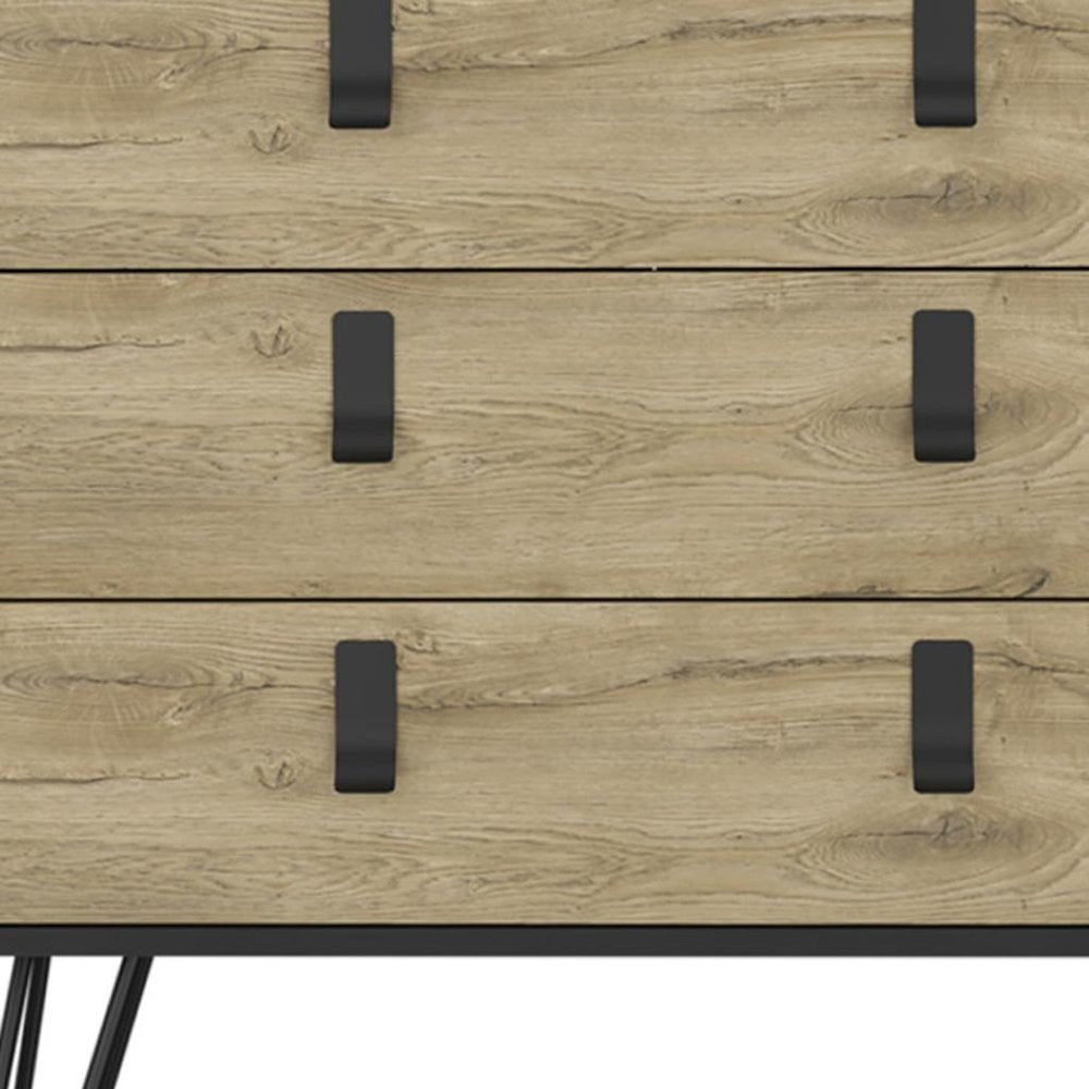 Natural and Black Three Drawer Dresser - 32-inch