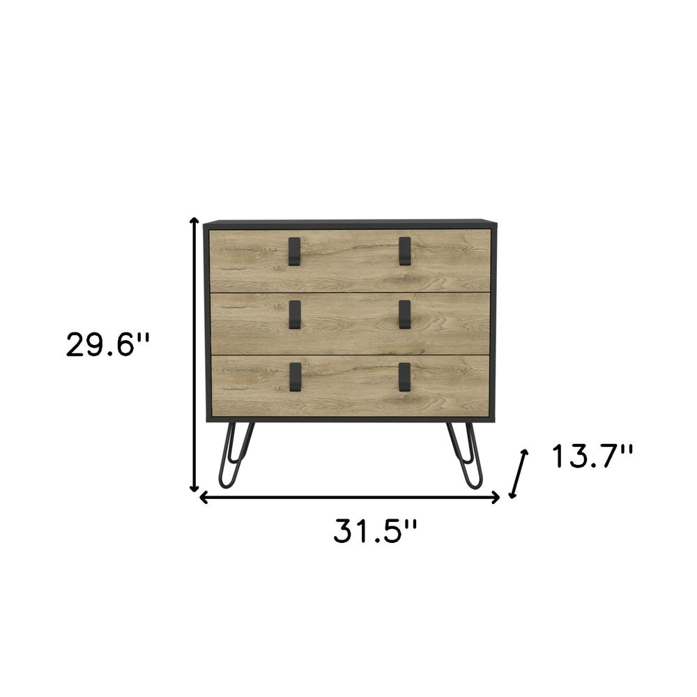Natural and Black Three Drawer Dresser - 32-inch