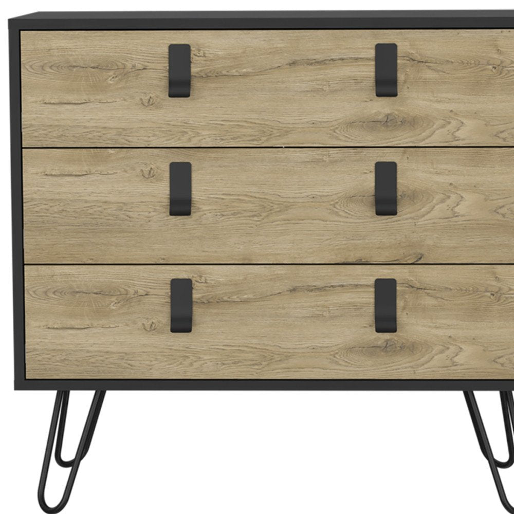Natural and Black Three Drawer Dresser - 32-inch