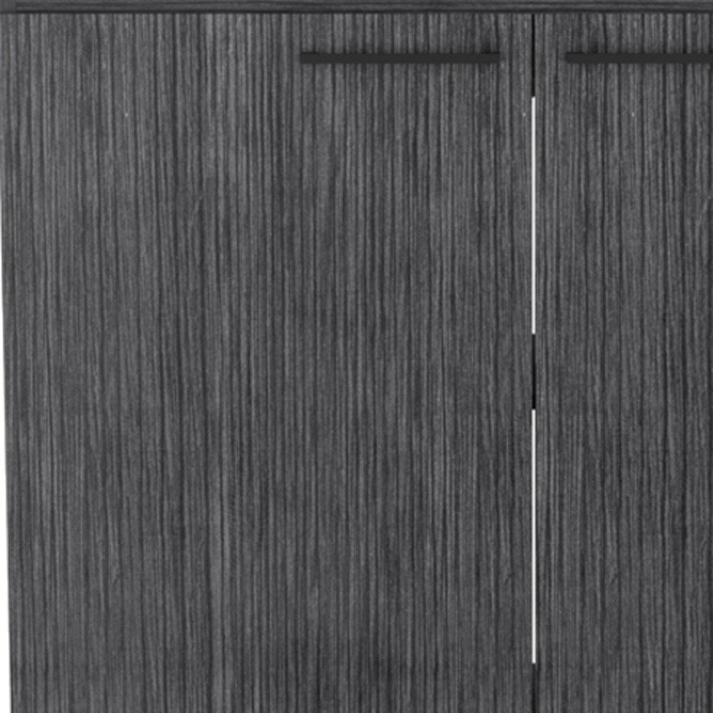 Dark Gray and Silver Stainless Steel and Wood Utility Cabinet with Sink