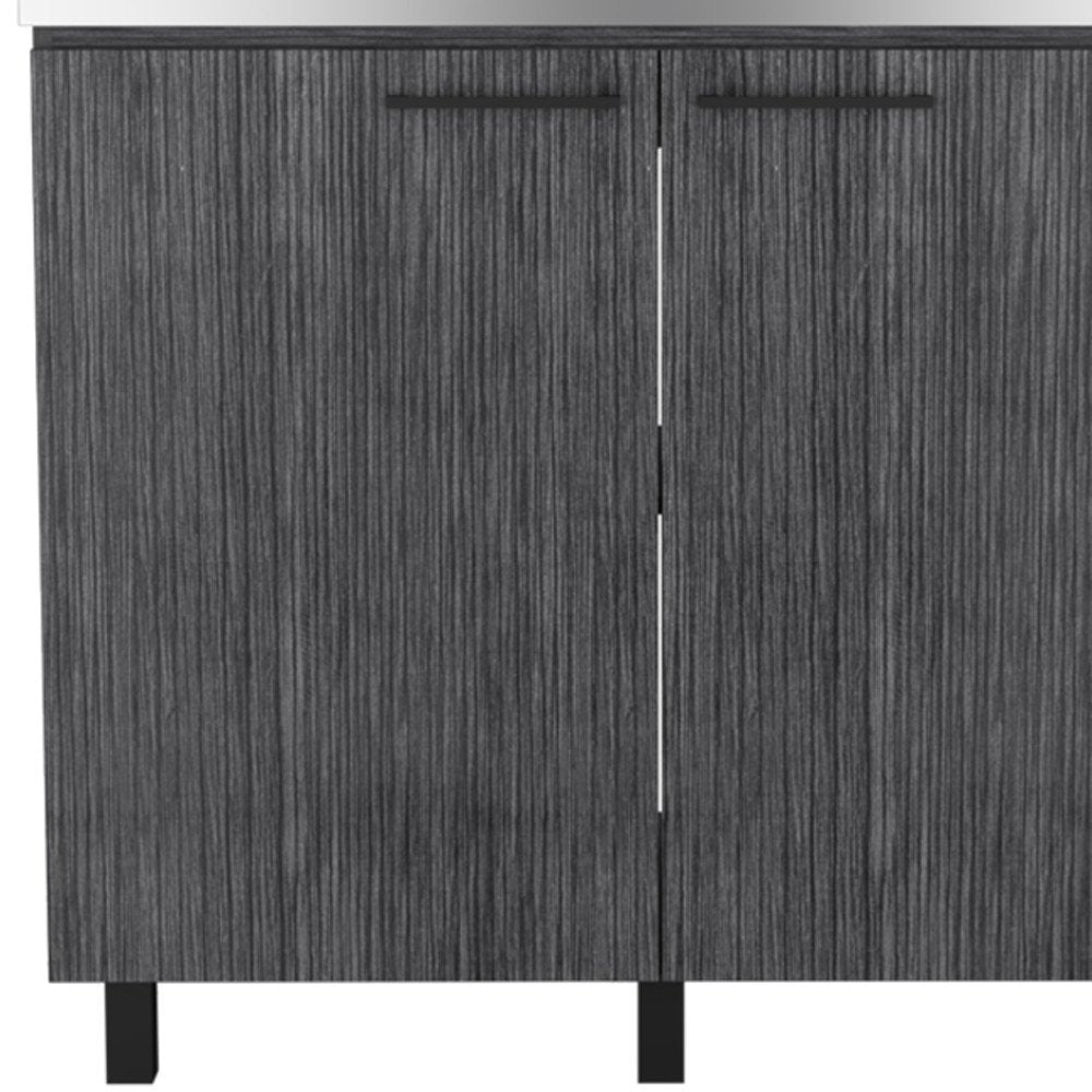 Dark Gray and Silver Stainless Steel and Wood Utility Cabinet with Sink