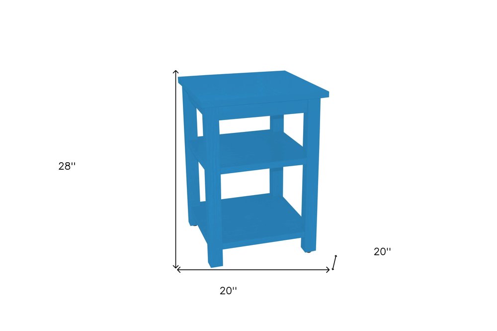 Blue Solid Wood Nightstand - 28-inch