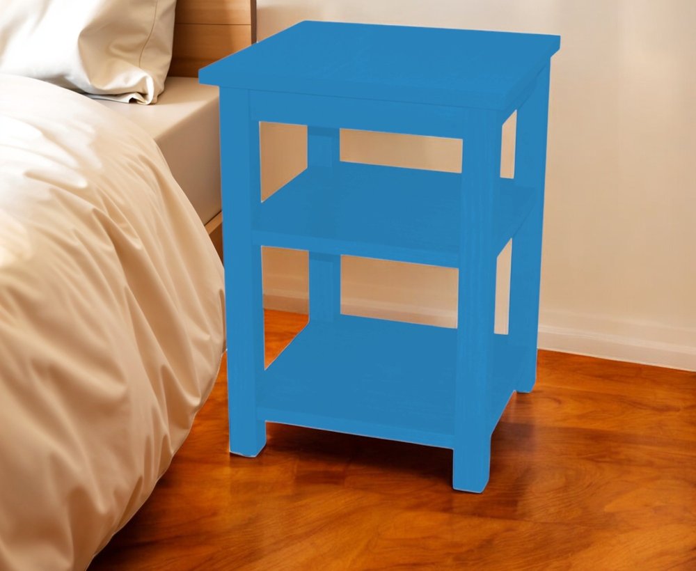 Blue Solid Wood Nightstand - 28-inch