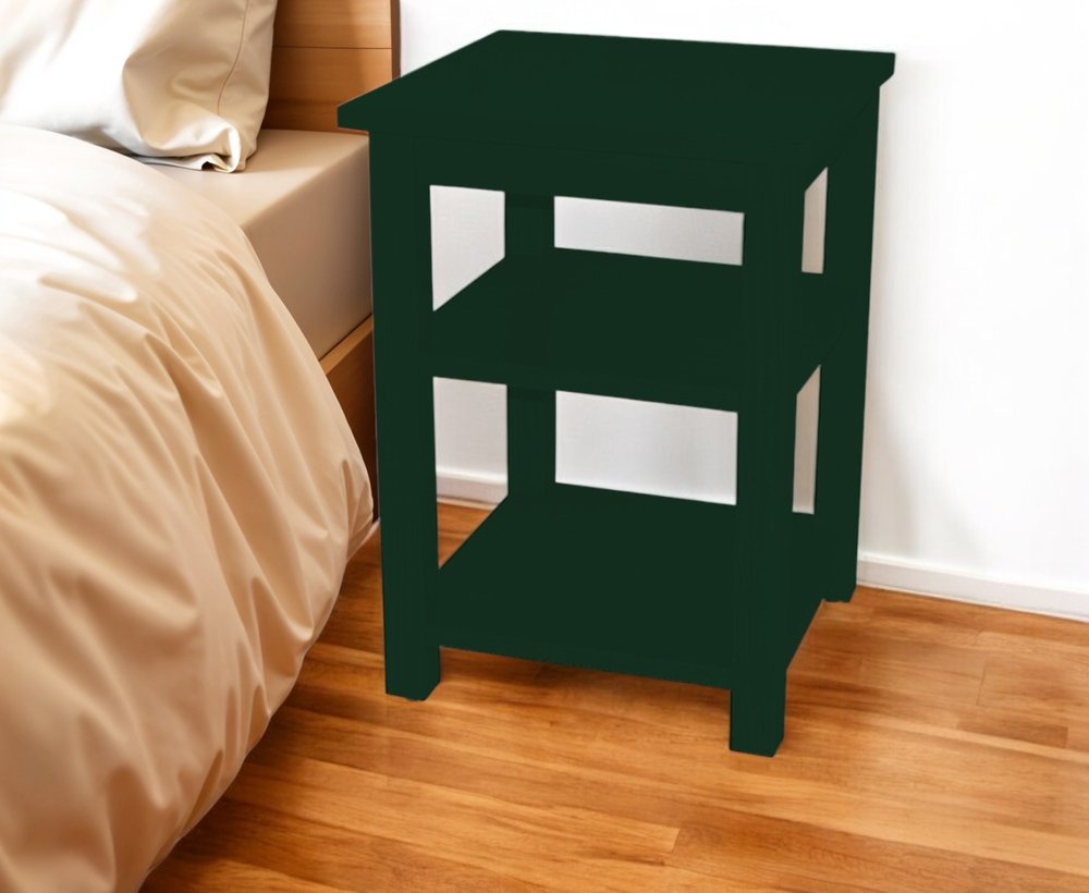 Dark Green Solid Wood Nightstand - 28-inch