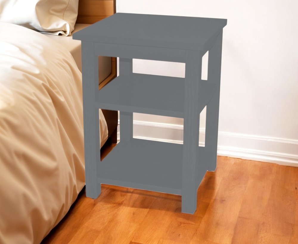 Gray Solid Wood Nightstand - 28-inch