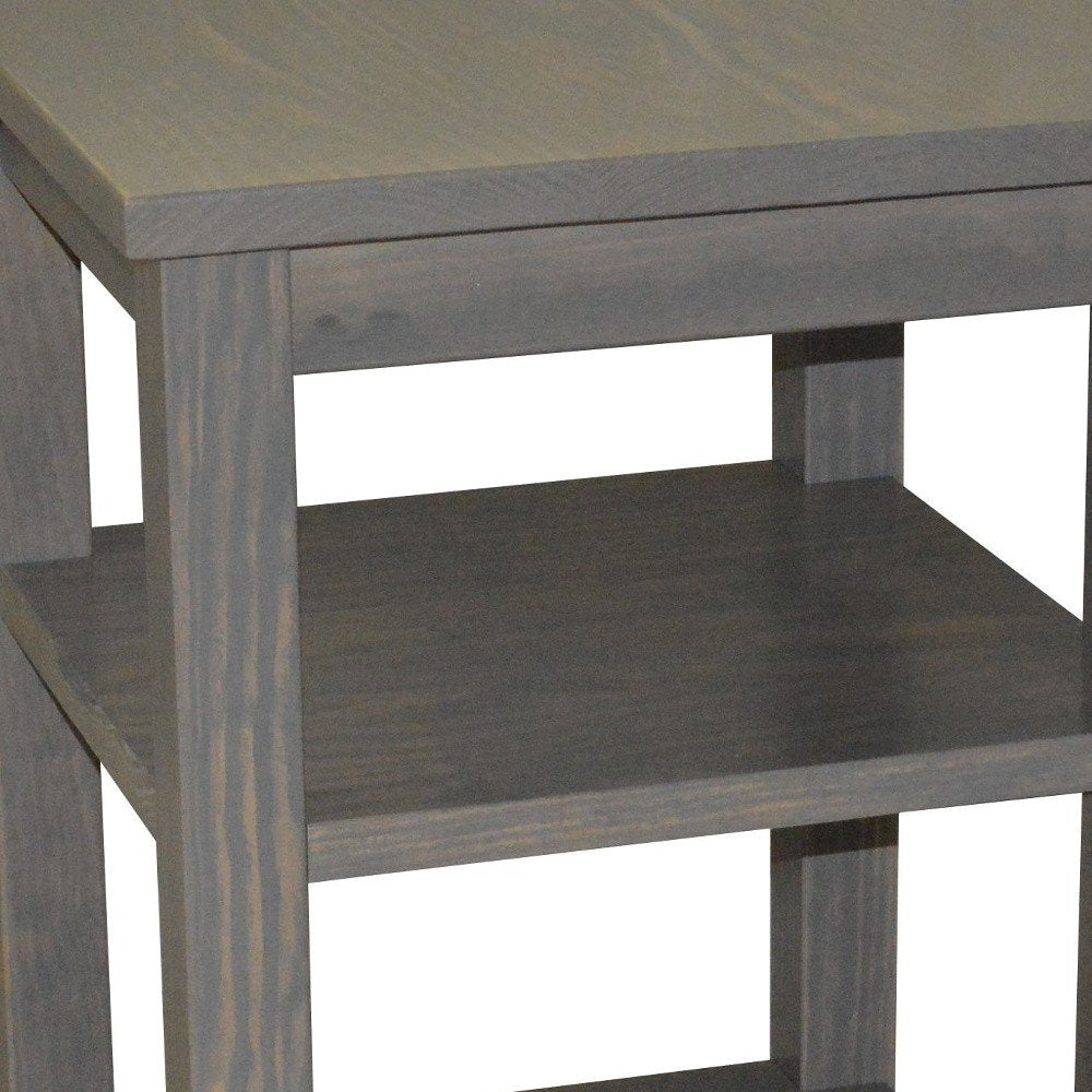 Gray Solid Wood Nightstand - 28-inch