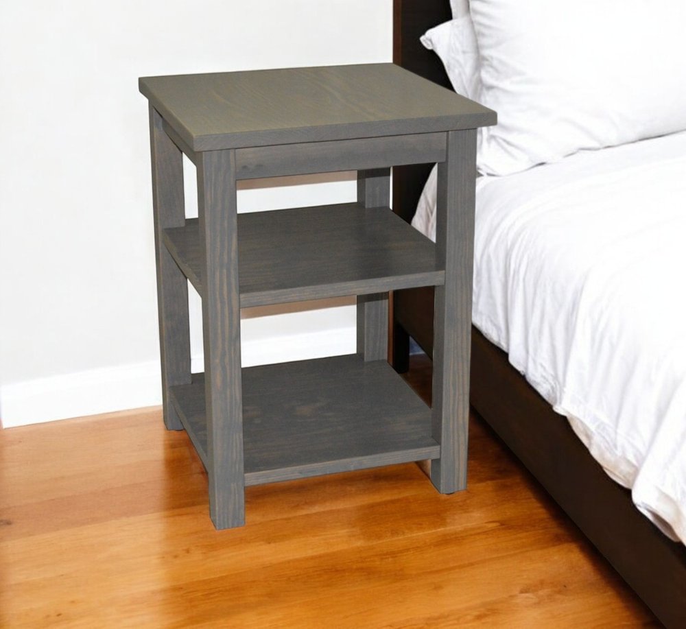 Gray Solid Wood Nightstand - 28-inch