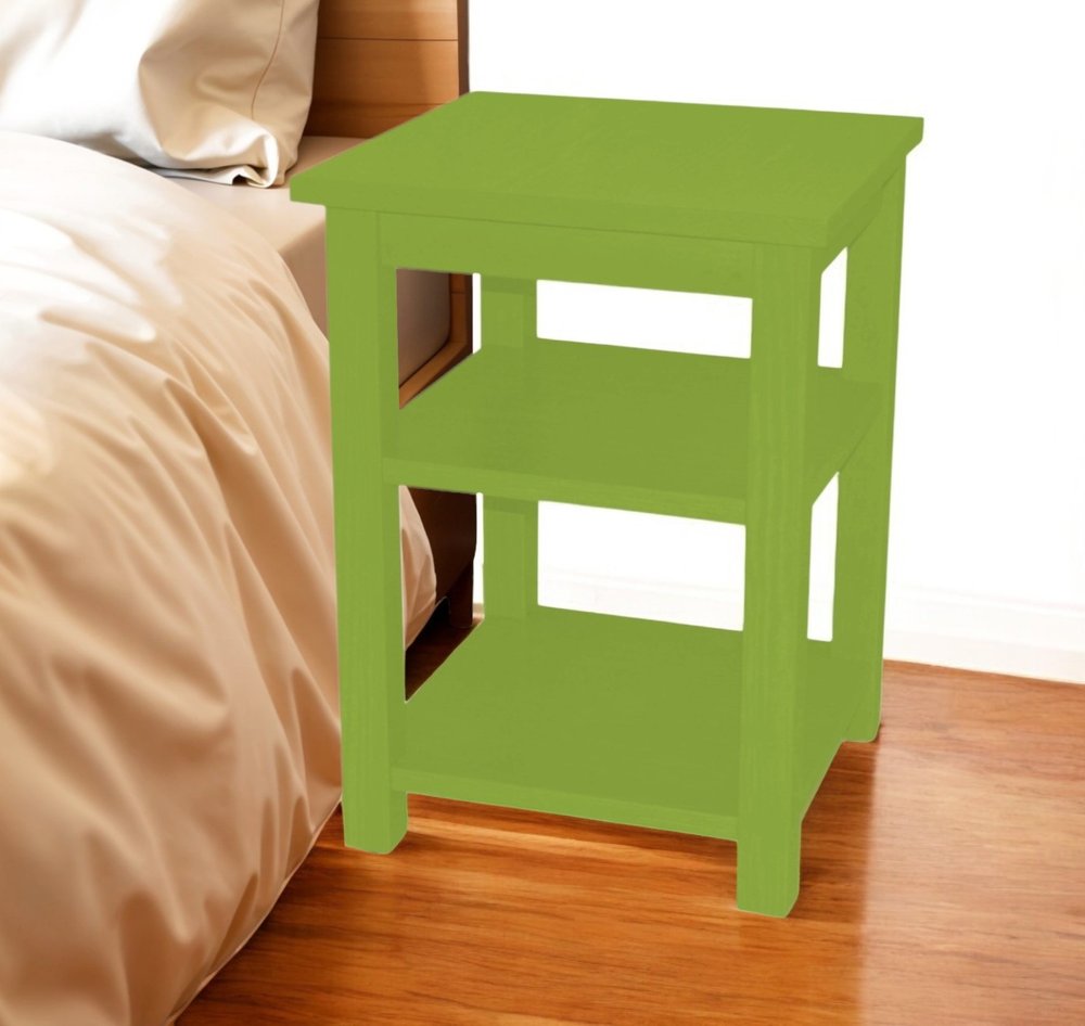 Green Solid Wood Nightstand - 28-inch