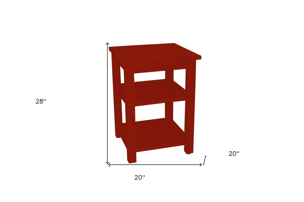 Red Solid Wood Nightstand - 28-inch
