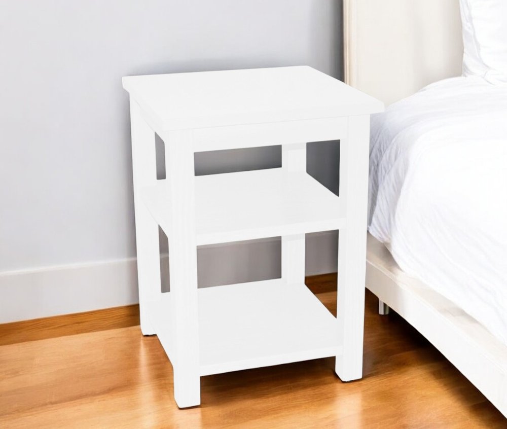 White Solid Wood Nightstand - 28-inch