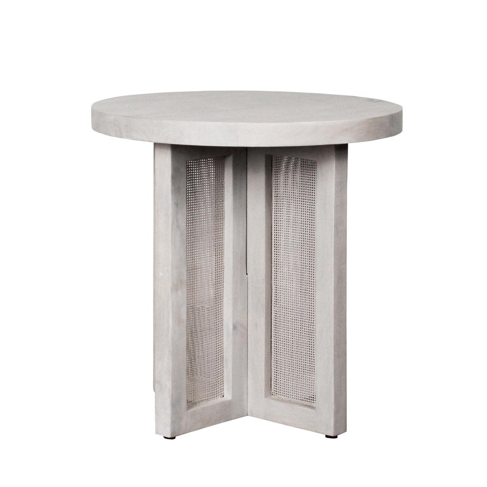 Natural Solid Wood and Rattan Round End Table - 22-inch