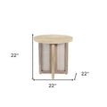 Natural Solid Wood and Rattan Round End Table - 22-inch