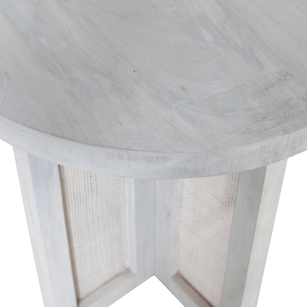 Natural Solid Wood and Rattan Round End Table - 22-inch