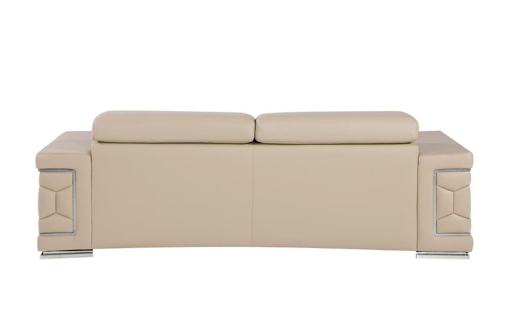 Beige Leather Sofa with Silver Legs - 89-inch