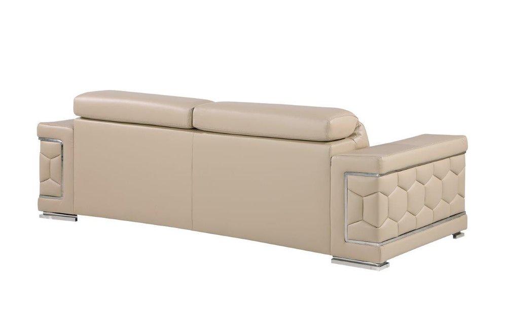 Beige Leather Sofa with Silver Legs - 89-inch