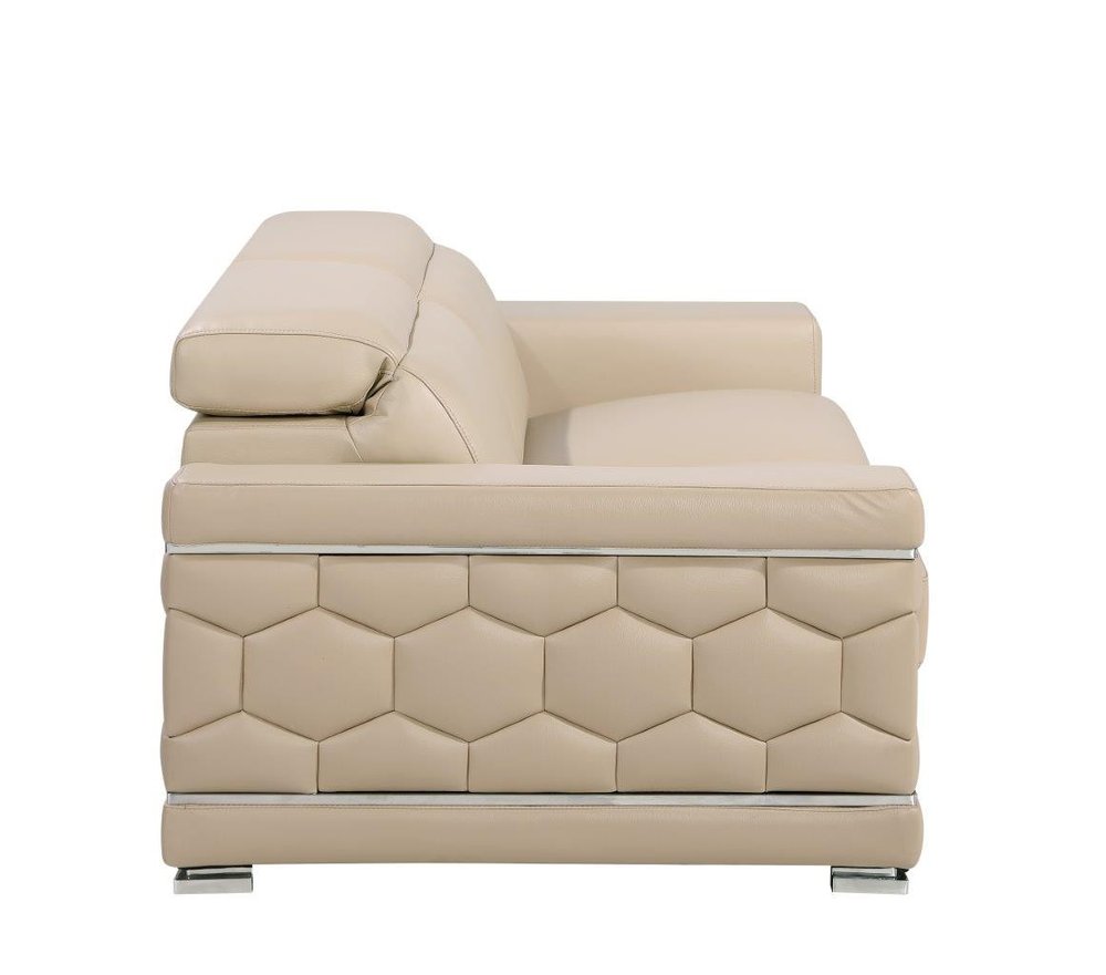 Beige Leather Sofa with Silver Legs - 89-inch