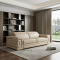 Beige Leather Sofa with Silver Legs - 89-inch