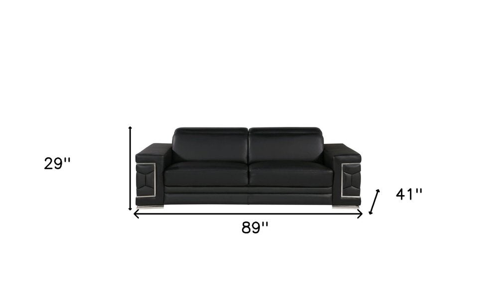 Beige Leather Sofa with Silver Legs - 89-inch