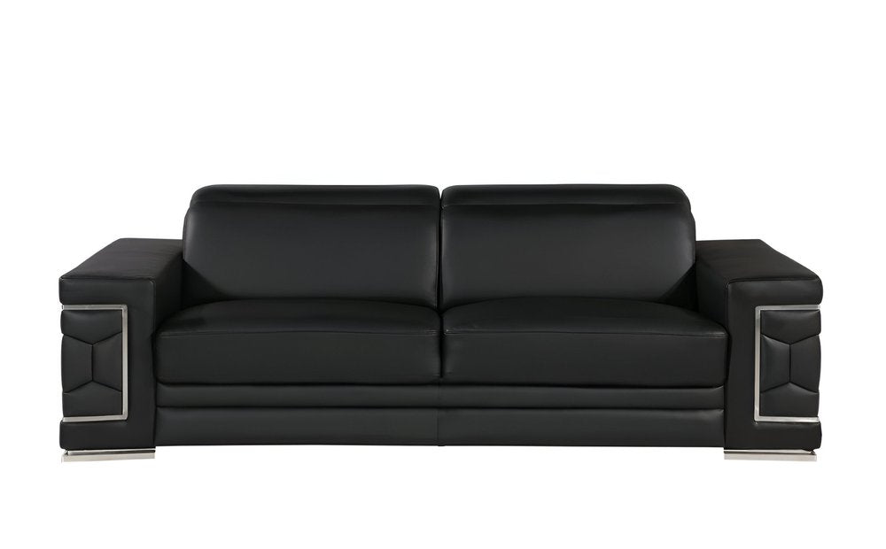 Beige Leather Sofa with Silver Legs - 89-inch