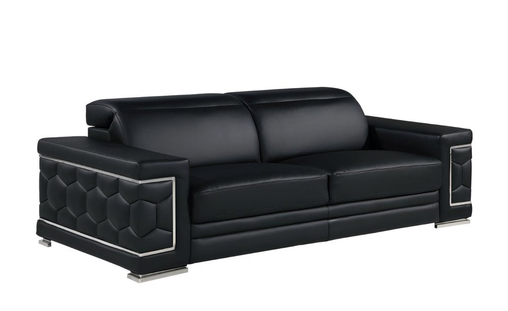 Beige Leather Sofa with Silver Legs - 89-inch