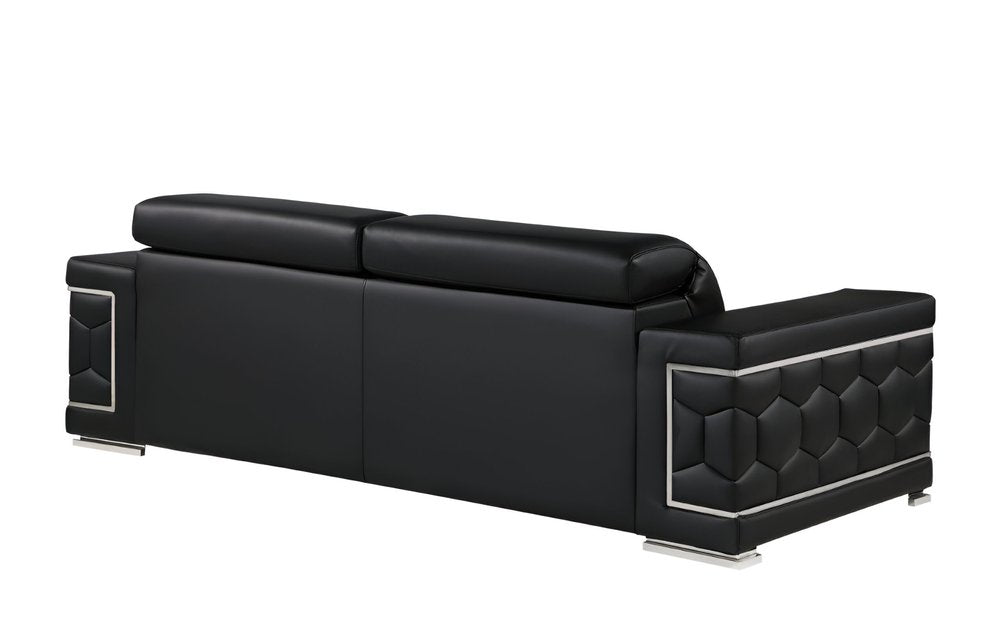 Beige Leather Sofa with Silver Legs - 89-inch