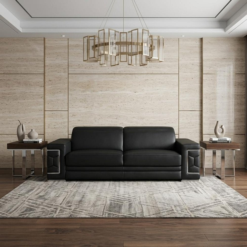 Beige Leather Sofa with Silver Legs - 89-inch