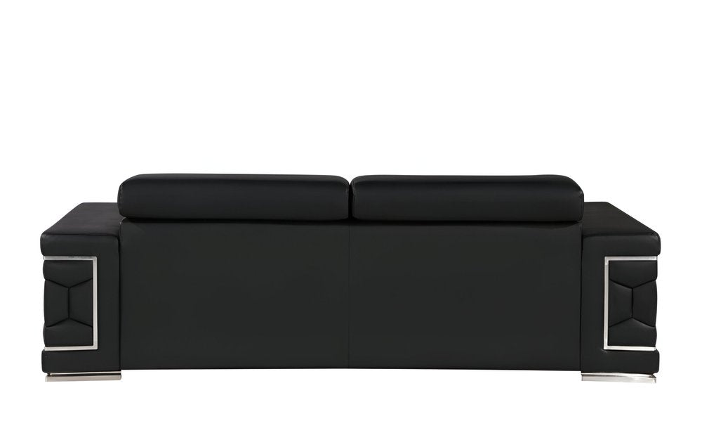 Beige Leather Sofa with Silver Legs - 89-inch