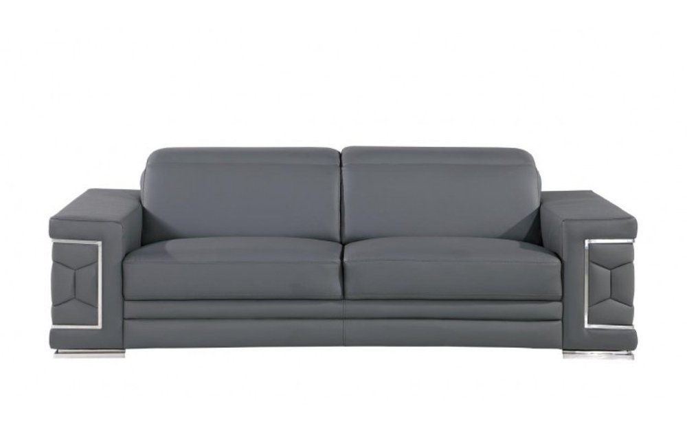 Beige Leather Sofa with Silver Legs - 89-inch