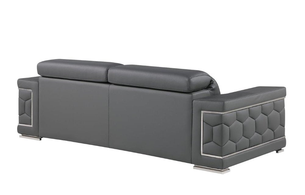Beige Leather Sofa with Silver Legs - 89-inch