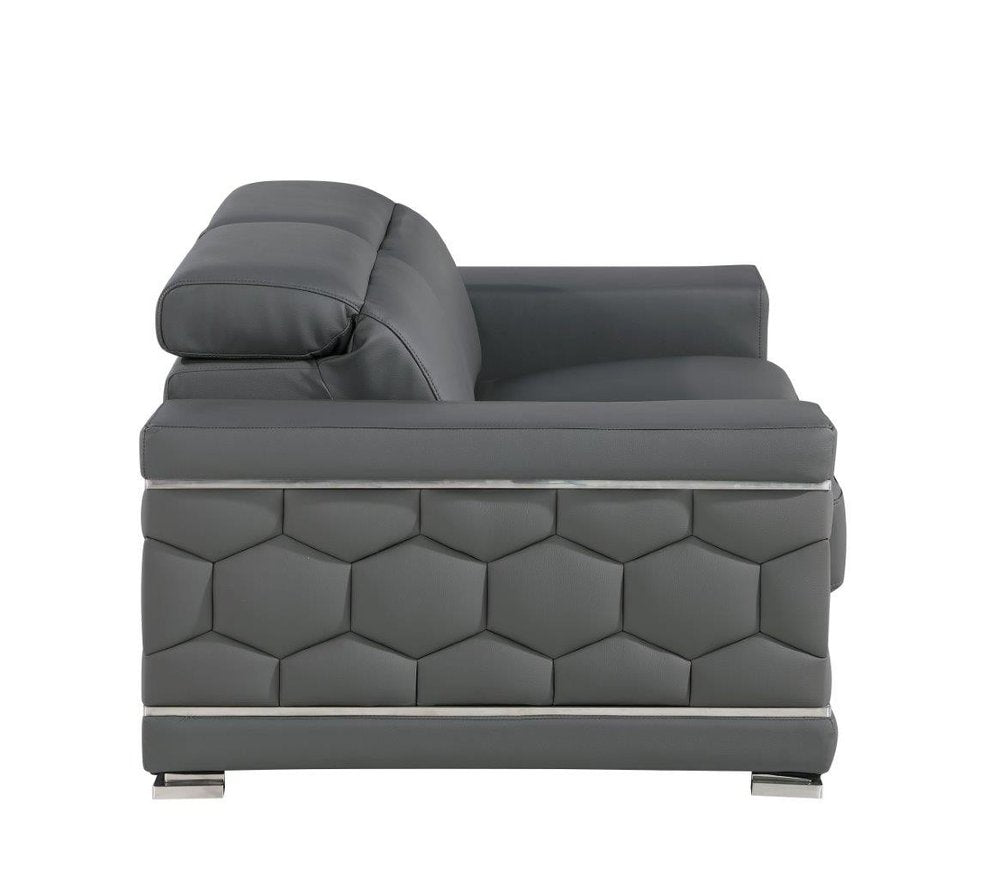 Beige Leather Sofa with Silver Legs - 89-inch