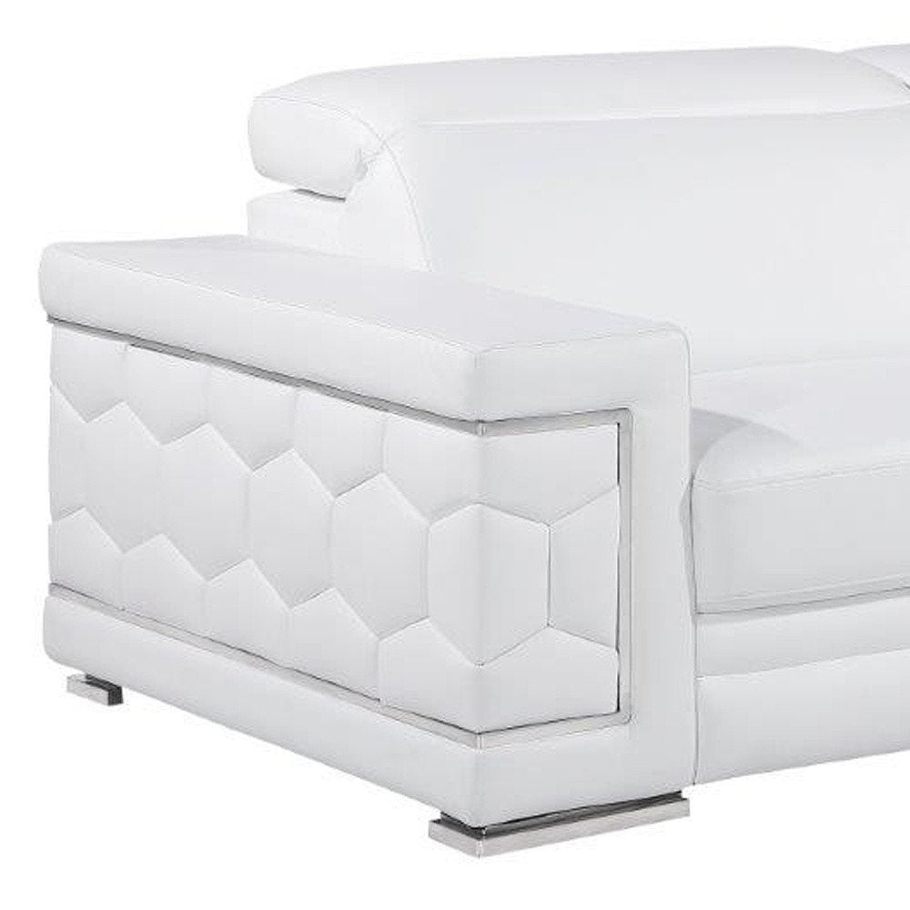 Beige Leather Sofa with Silver Legs - 89-inch