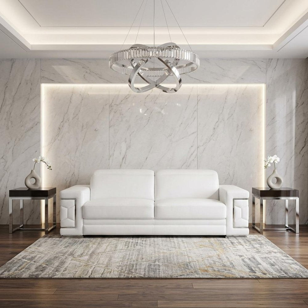 Beige Leather Sofa with Silver Legs - 89-inch