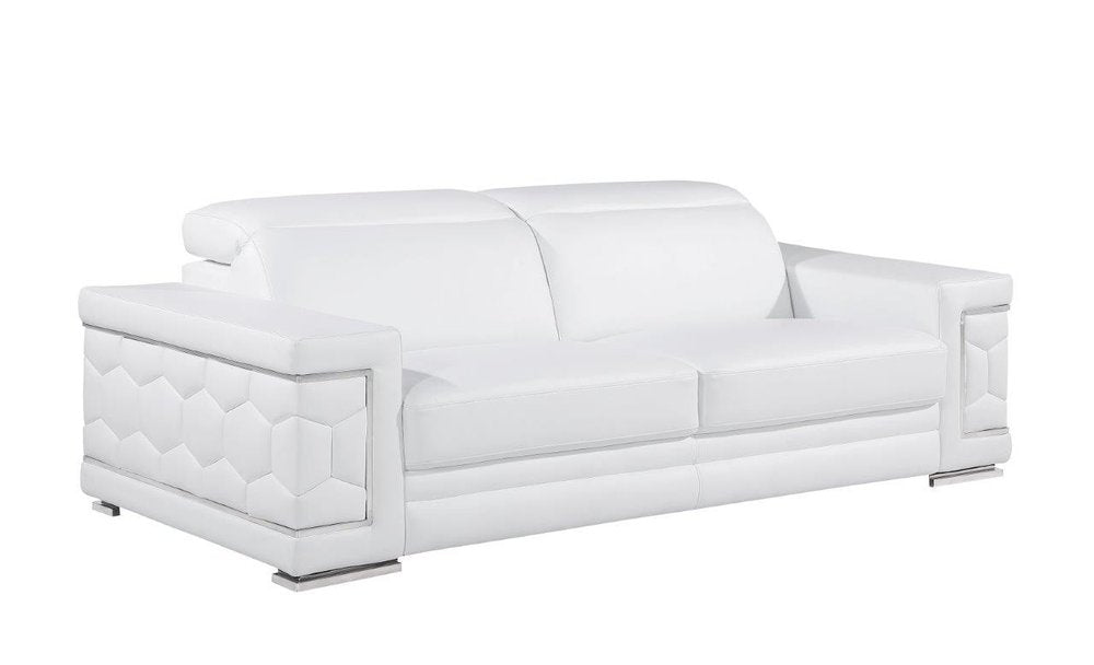 Beige Leather Sofa with Silver Legs - 89-inch