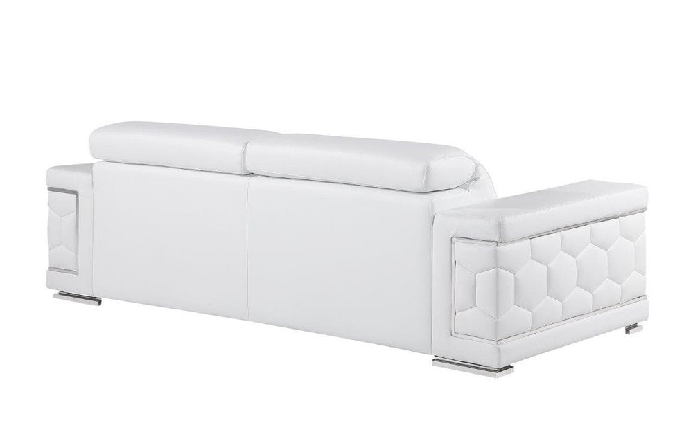 Beige Leather Sofa with Silver Legs - 89-inch
