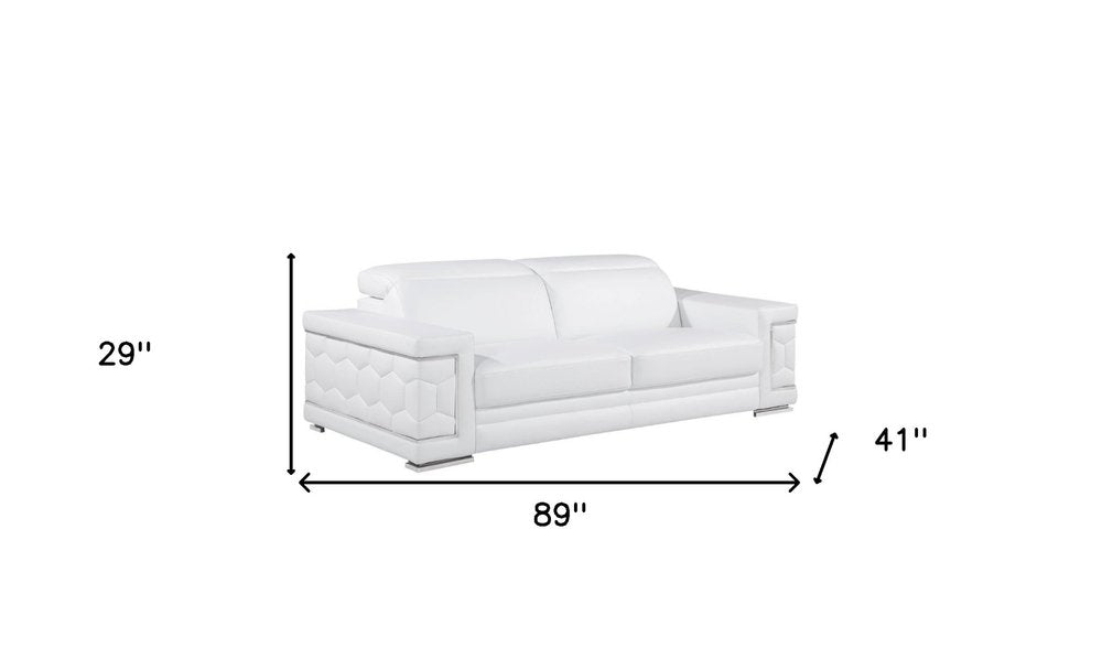 Beige Leather Sofa with Silver Legs - 89-inch