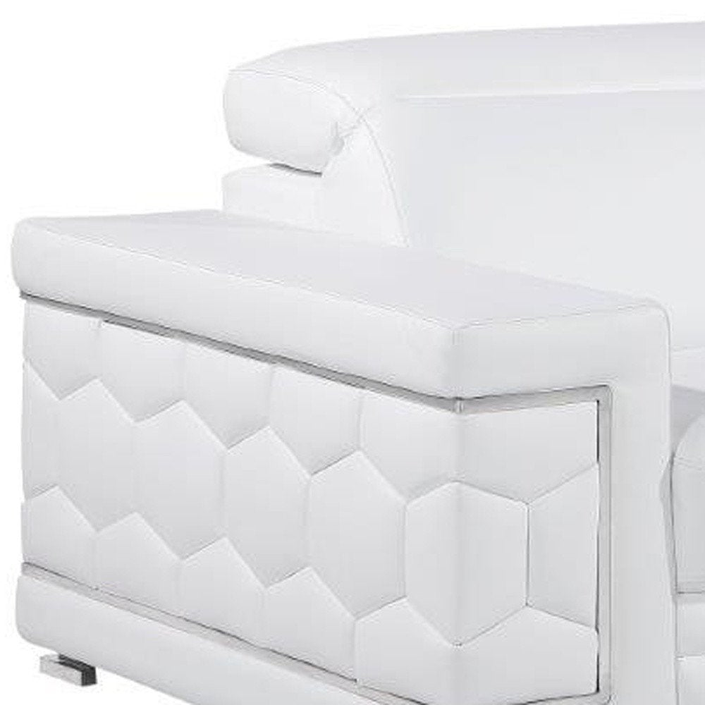 Beige Leather Sofa with Silver Legs - 89-inch