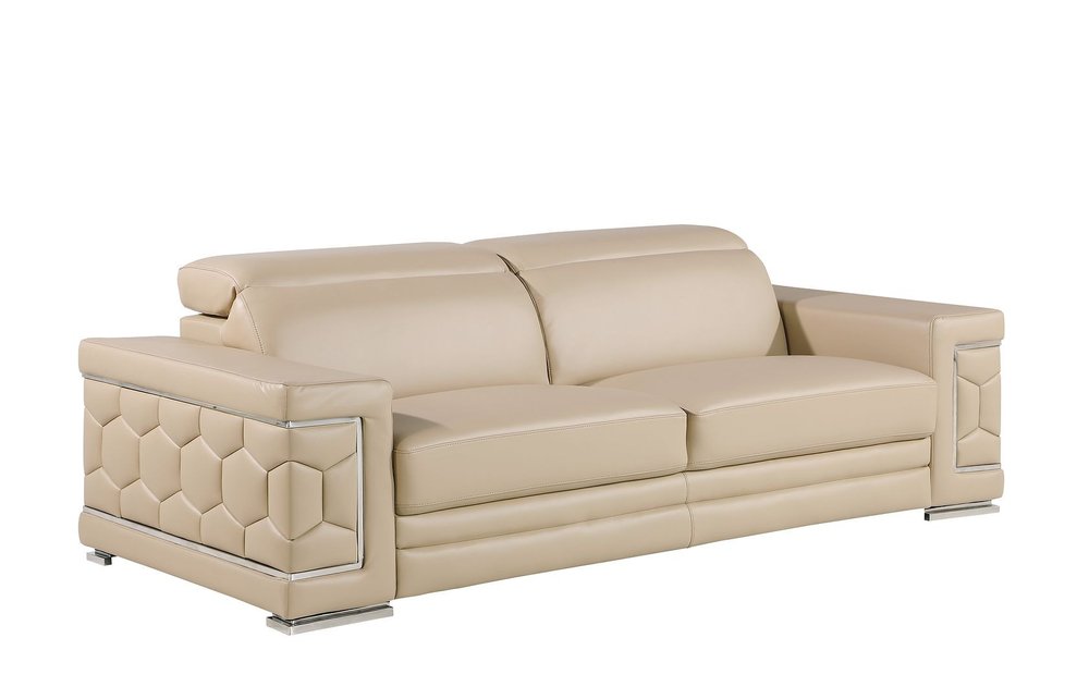 Three Piece Beige Genuine Leather Six Person Seating Set