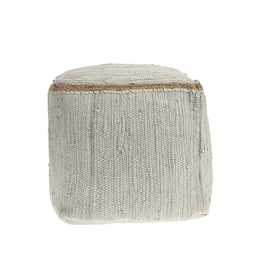 Gray and Natural Cotton and Jute Cube Pouf Ottoman - 18-inch