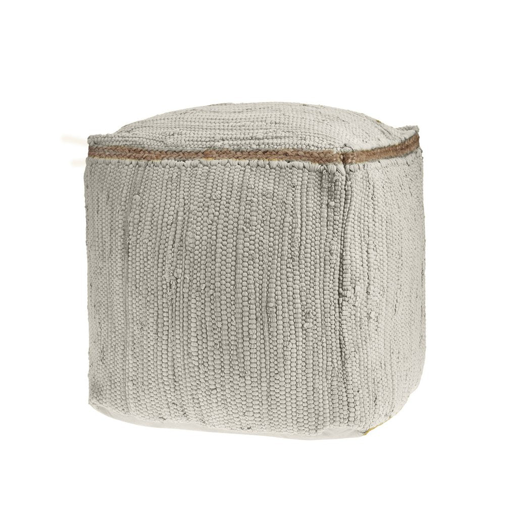 Gray and Natural Cotton and Jute Cube Pouf Ottoman - 18-inch