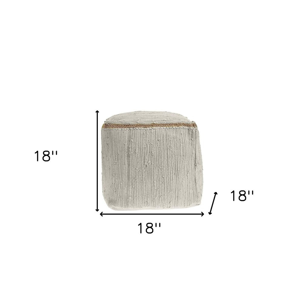 Gray and Natural Cotton and Jute Cube Pouf Ottoman - 18-inch