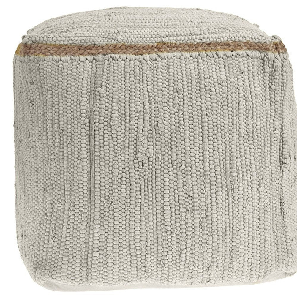 Gray and Natural Cotton and Jute Cube Pouf Ottoman - 18-inch