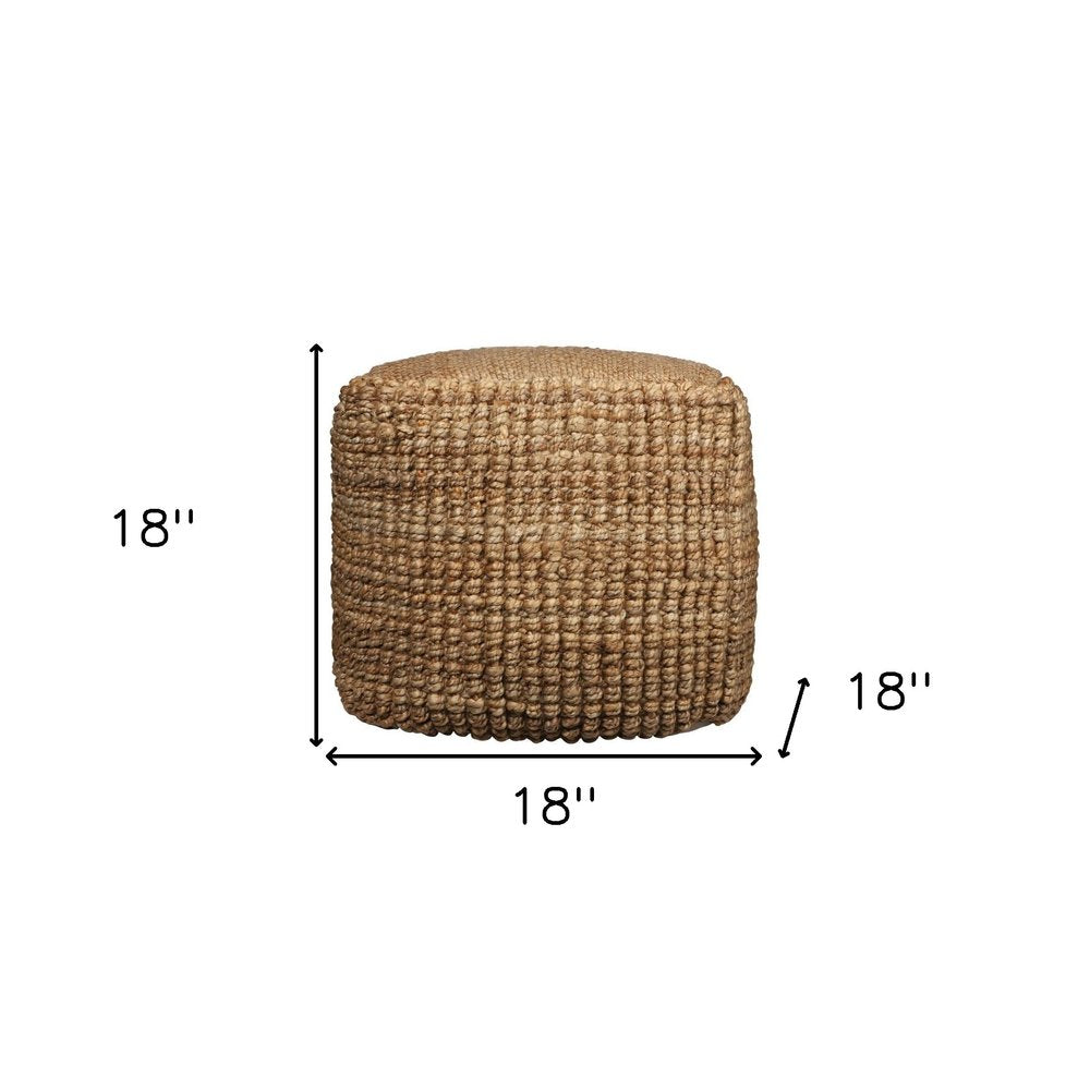 Natural Jute Blend Cube Pouf Ottoman - 18-inch