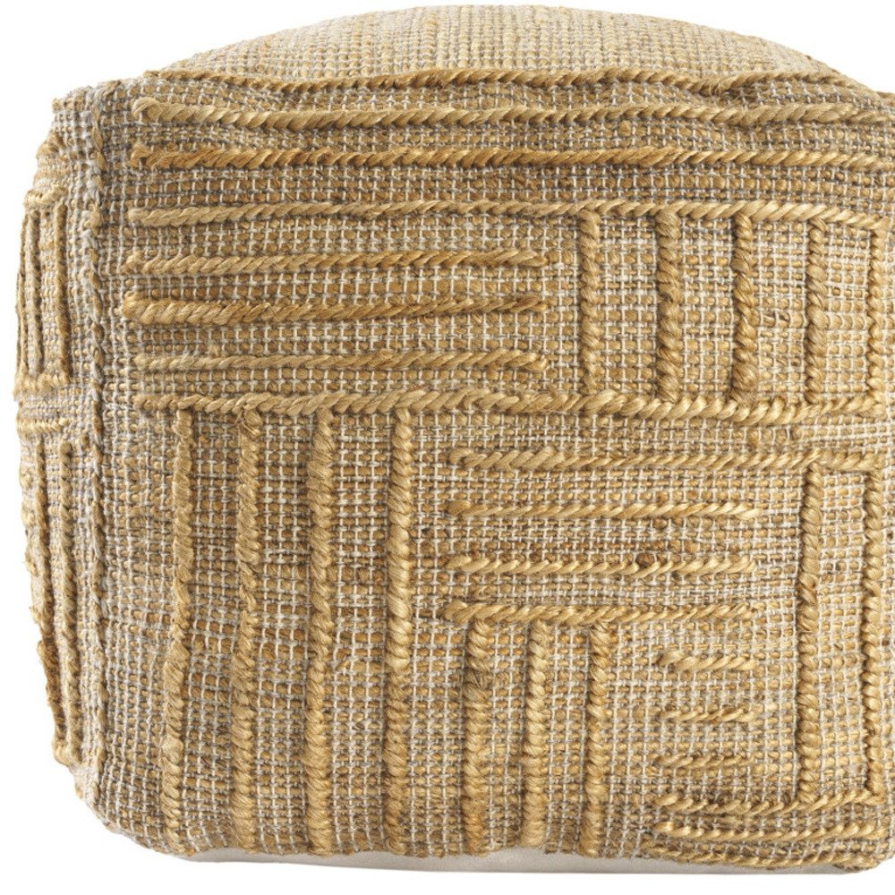 Natural Jute Blend Cube Striped Pouf Ottoman - 18-inch