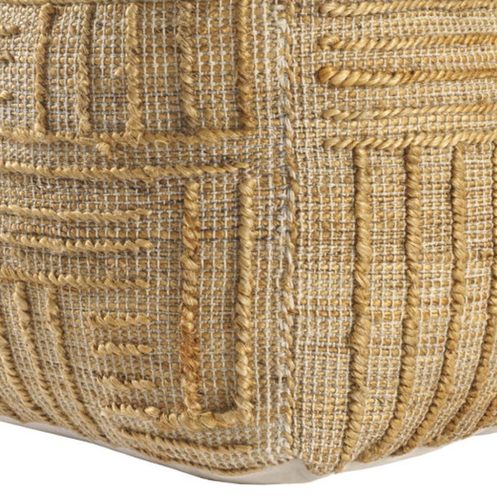 Natural Jute Blend Cube Striped Pouf Ottoman - 18-inch