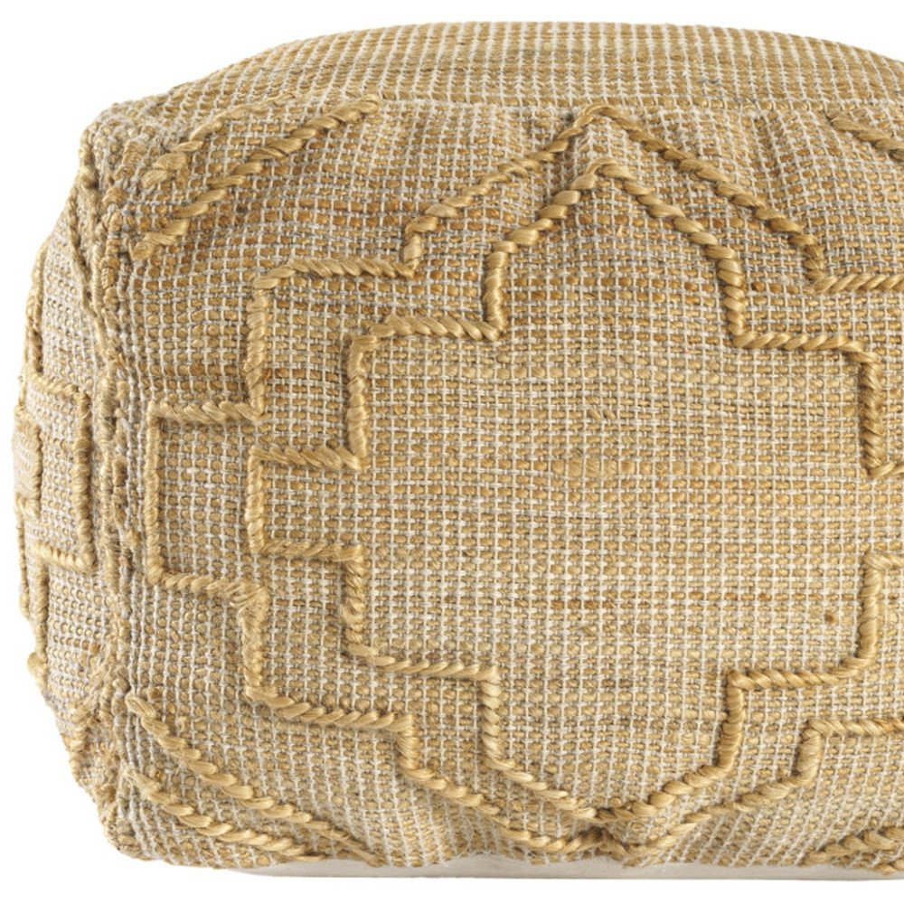 Natural Jute Blend Quatrefoil Cube Pouf Ottoman - 18-inch