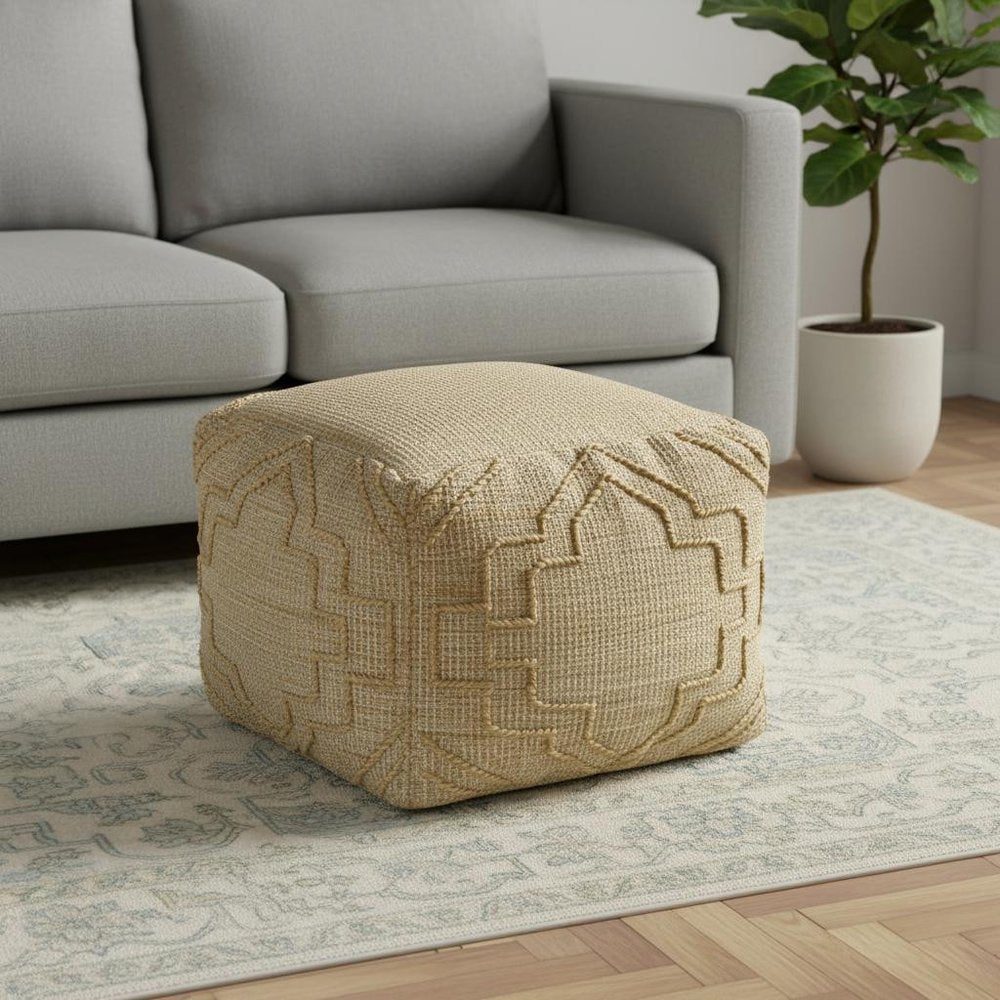 Natural Jute Blend Quatrefoil Cube Pouf Ottoman - 18-inch